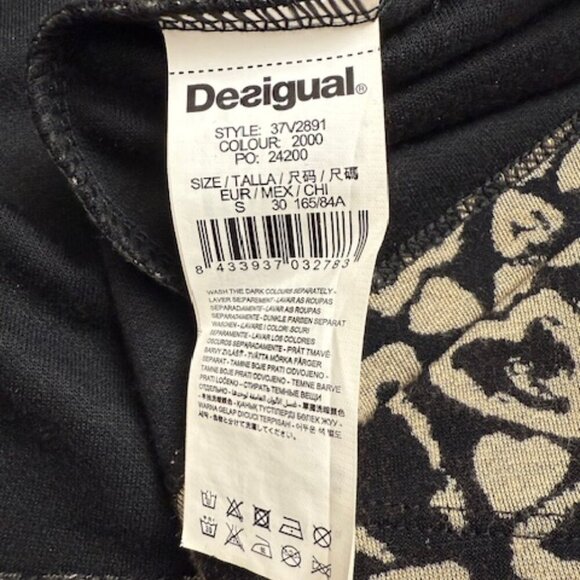Desigual Black & Tan Heart Print Dress Cap Sleeves Pullover Short Size S - Picture 8 of 8